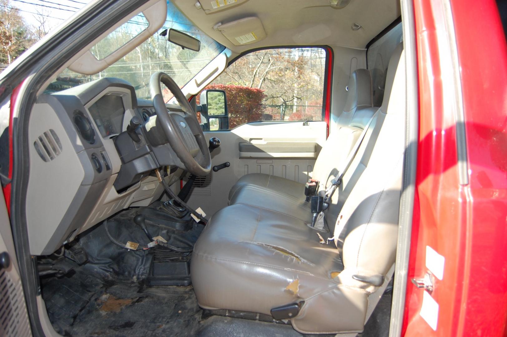 2008 RED /Grey Vinyl Ford F-350 SD XL DRW 4WD (1FDWF37R68E) with an 6.4L V8 OHV 32V TURBO DIESEL engine, Manual transmission, located at 6528 Lower York Road, New Hope, PA, 18938, (215) 862-9555, 40.358707, -74.977882 - This vehicle has a reconstructed title. Here we have a 2008 Ford F350 dump body with a 6.4L V8 Diesel engine putting power to the ground via a manual shifting 4X4 transmission. The interior offers grey leather, AC/HEAT, AM/FM radio, roll up windows and front airbags for safety. The exterior offers r - Photo#10